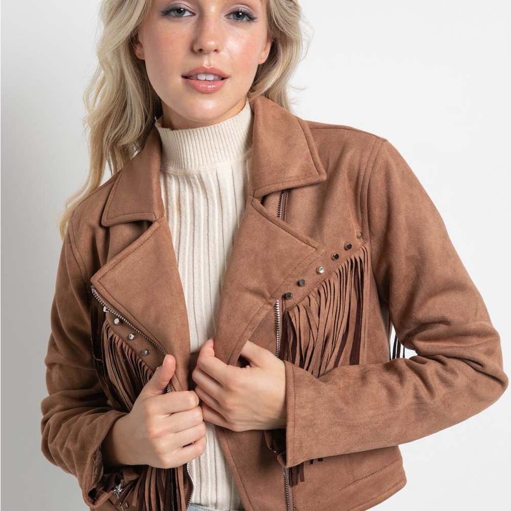 Tan Suede Women's Jacket with Fringe